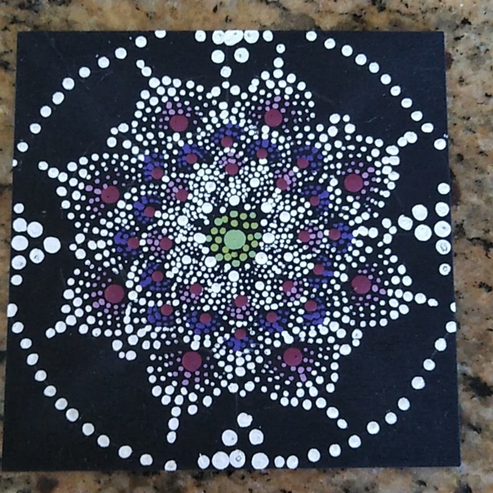 Hand Painted Mandala 4"x4" wood square